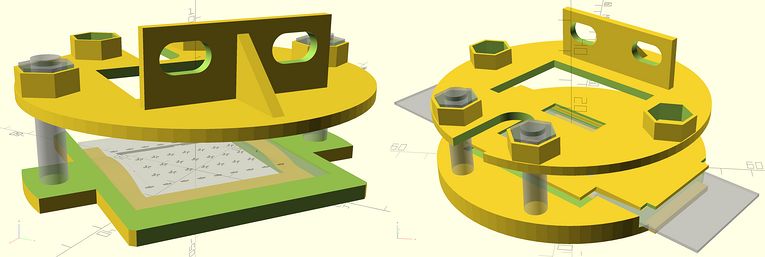 Exploded renders of 3D printed slide and negative carriers and mounting plate.