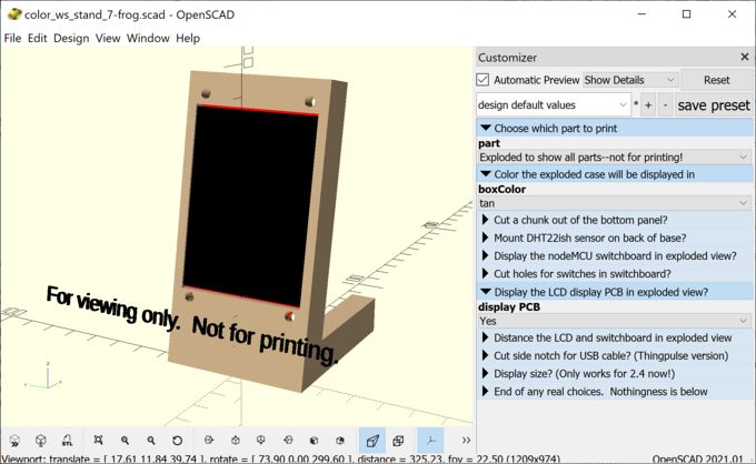 Shows OpenSCAD Customizer so you can make a lot of changes without needing to learn OpenSCAD code